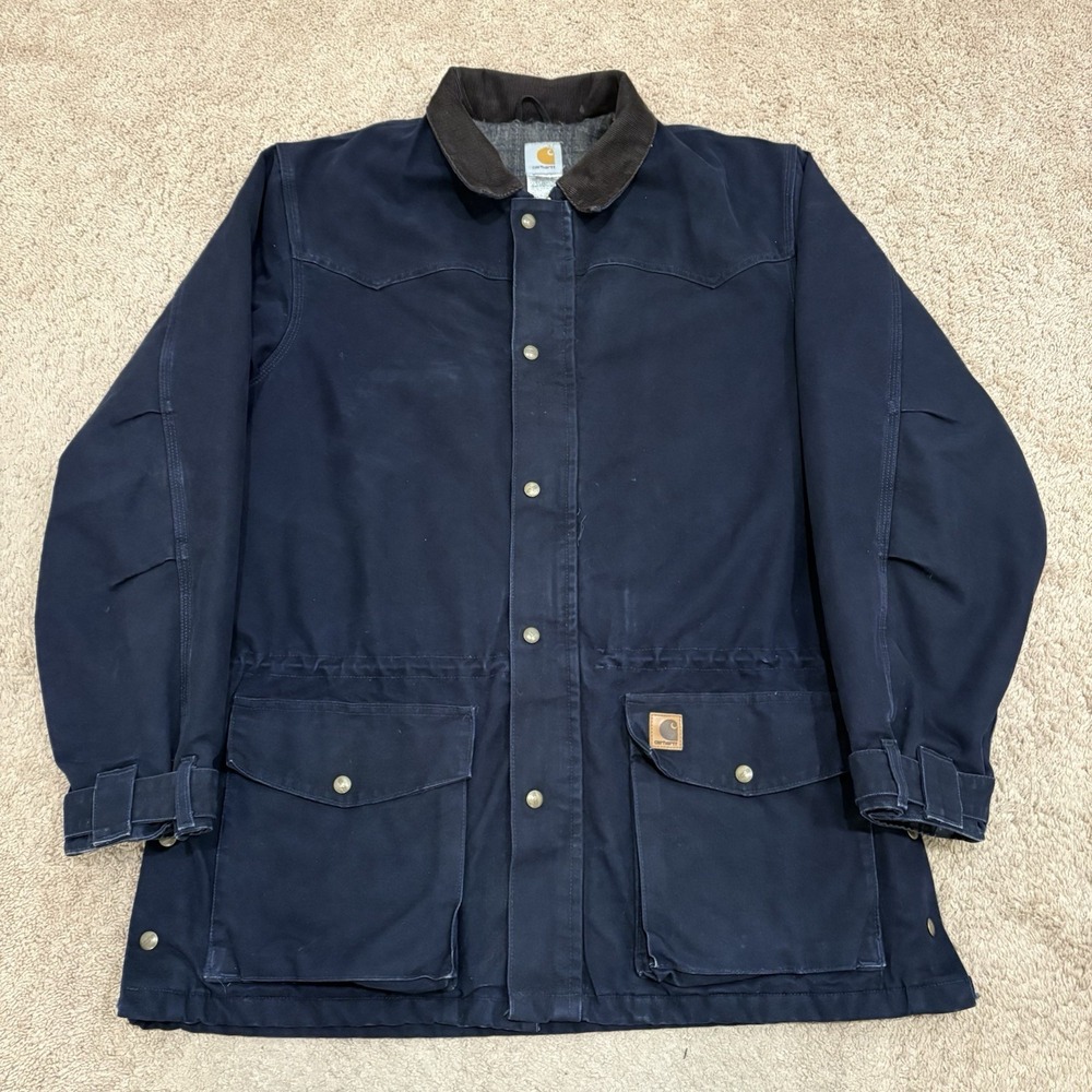 Vintage Carhartt Blanket Lined Chore Jacket Men's XL Blue Full Zip Farm C52 MDT